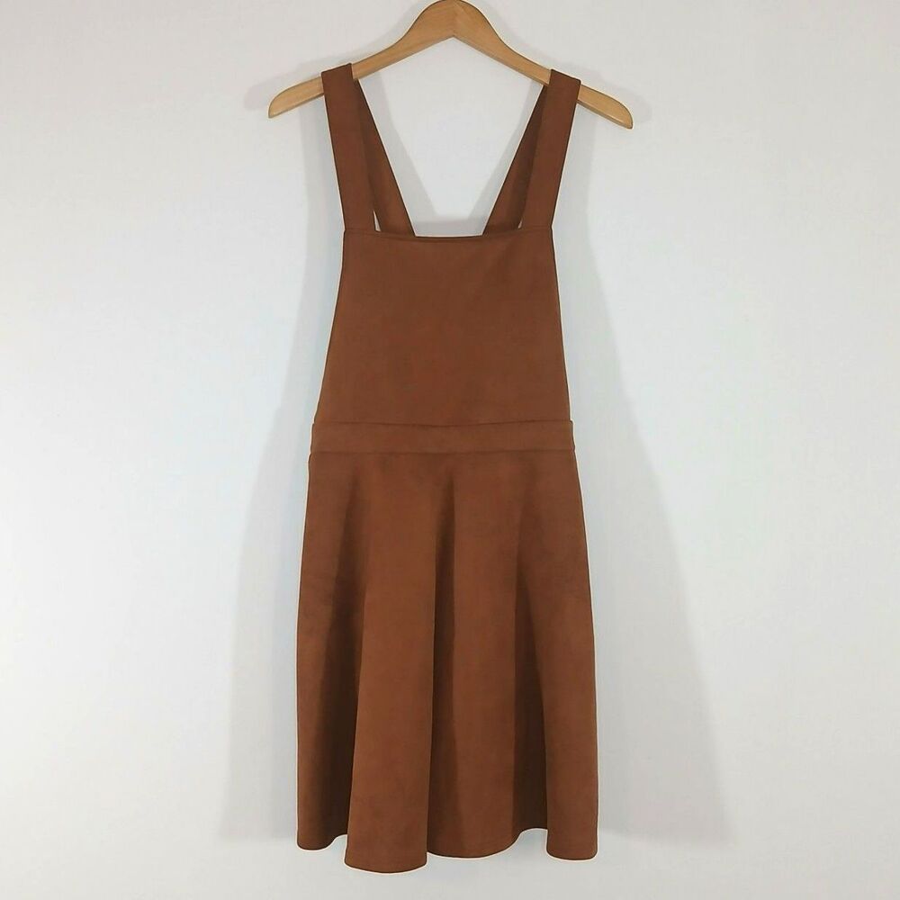 Agnes Orinda Faux Suede Pinafore Overall Dress 2X Brown Cross Back NWT Plus